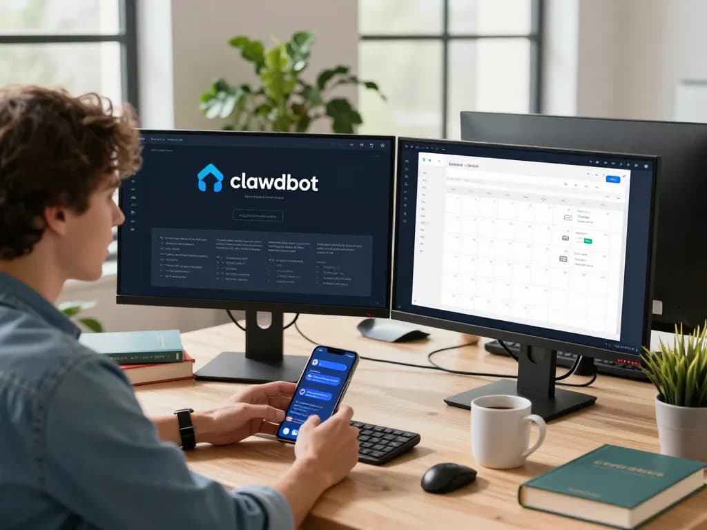 Engaging with Clawdbot AI on desktop and mobile in a modern workspace