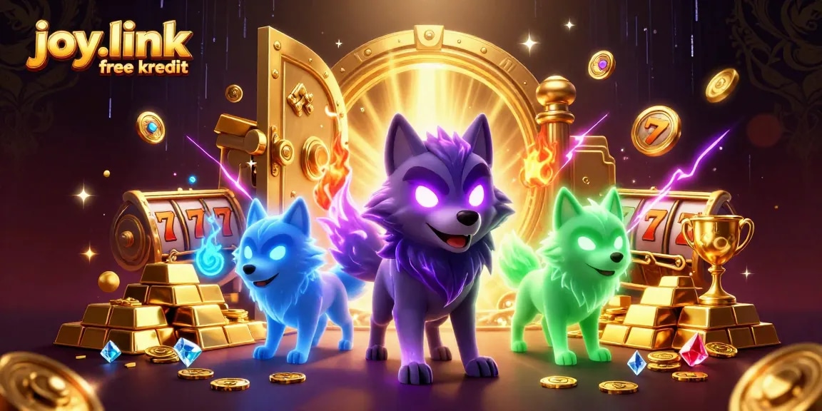 Engage with joy.link free kredit through this vibrant casino-themed 3D illustration packed with treasures.