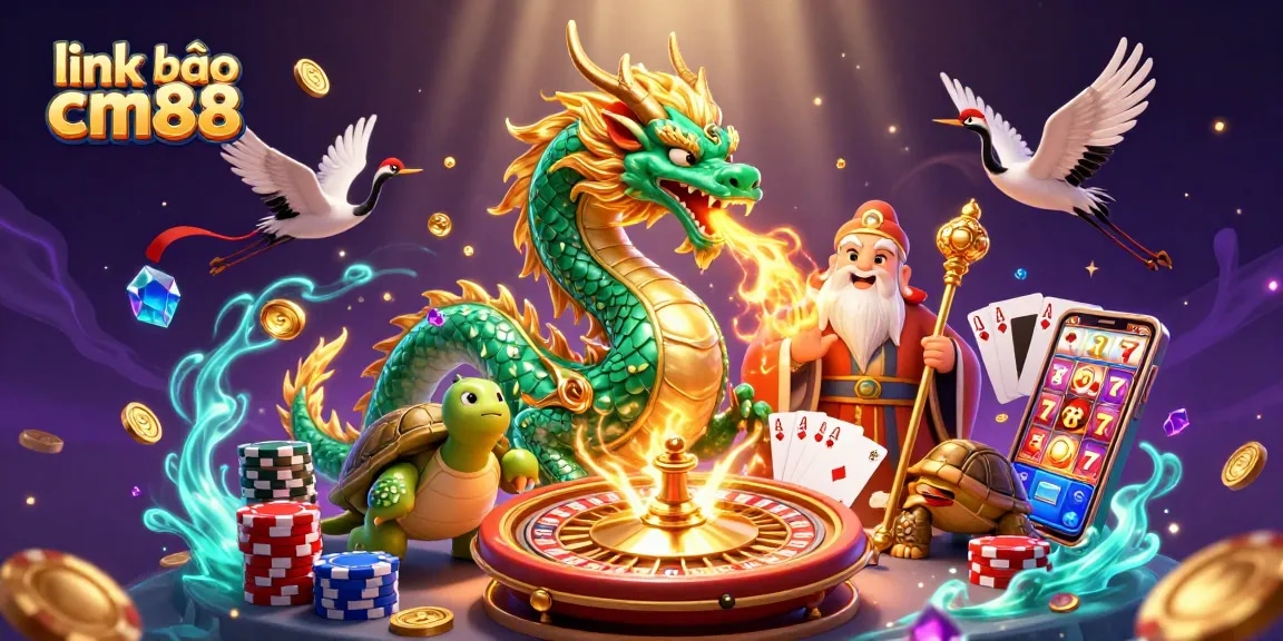 Experience the thrill and bonuses with link vào cm88, featuring a dragon and gaming elements.