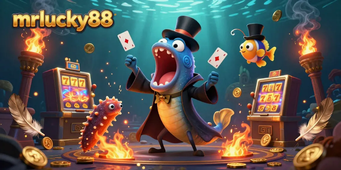 Experience thrilling action with mrlucky88 as lively sea creatures perform card tricks within an underwater casino scene.