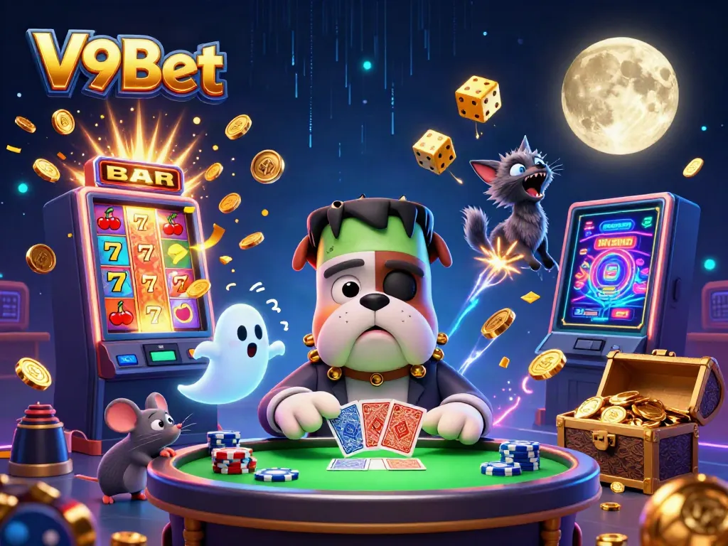 Experience thrilling gameplay at V9Bet with vibrant characters and casino elements.