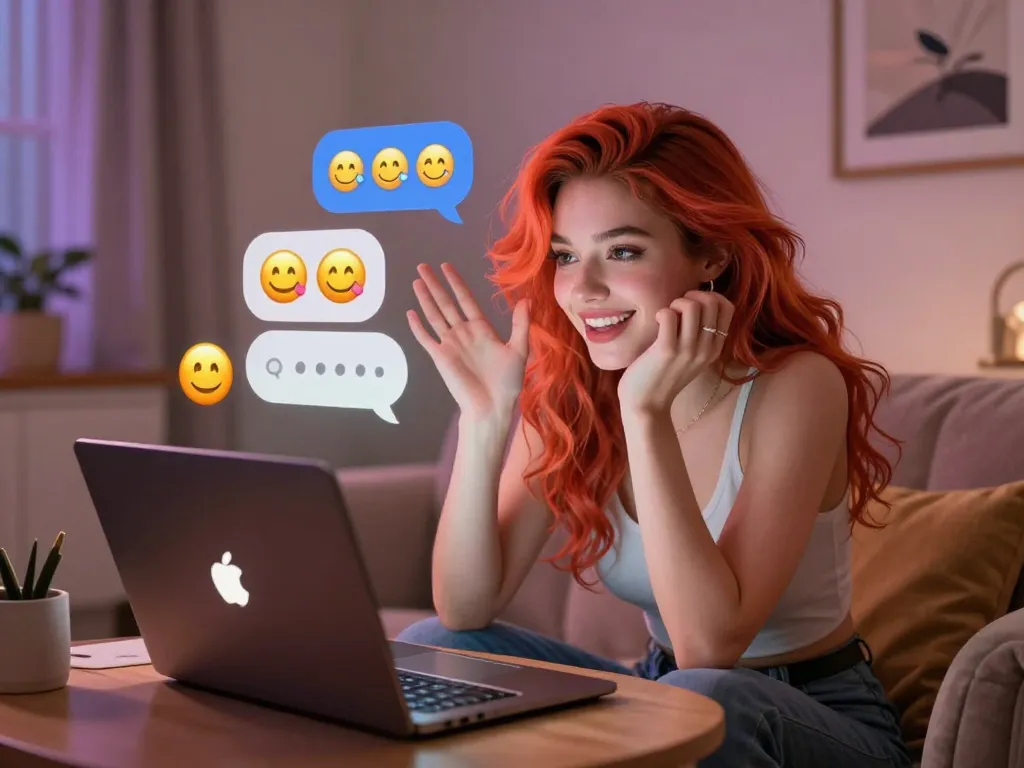 Interactive 18+ AI chat scene with vibrant character in cozy virtual space enhancing user engagement.