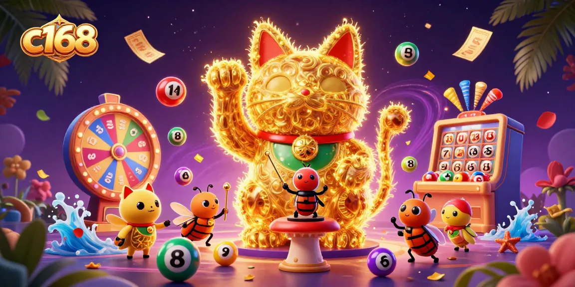 Experience the thrill of c168 with a vibrant display of casino symbols and dynamic elements.