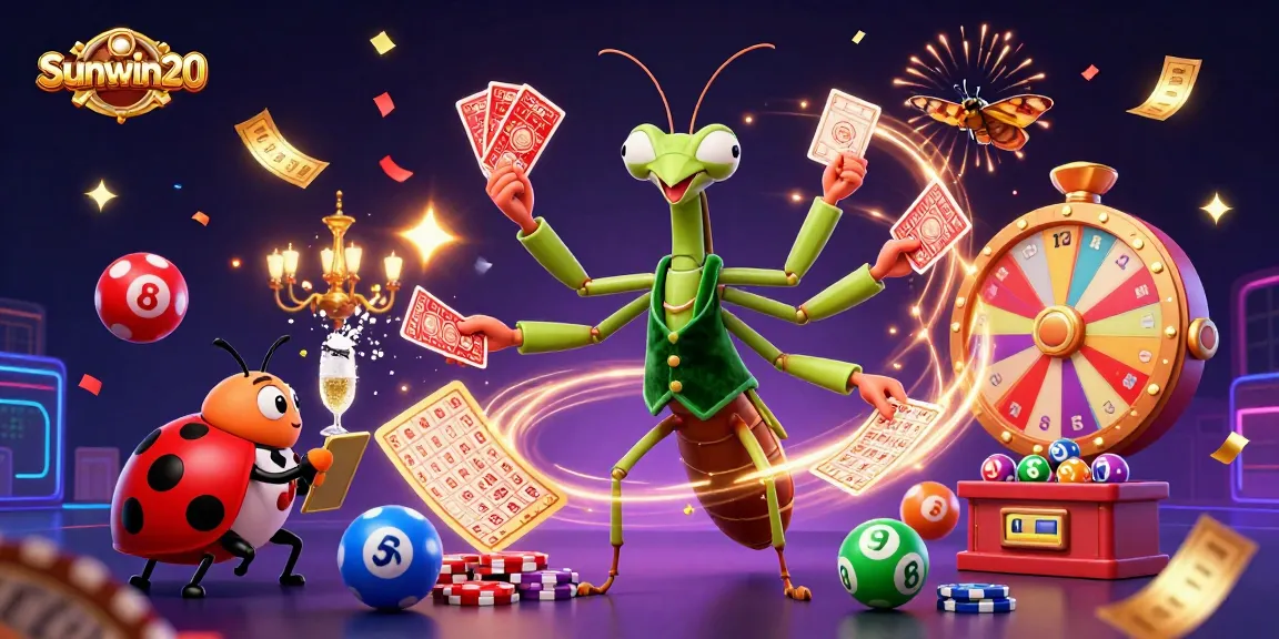 Engage with dynamic lottery action at Sunwin20 featuring a bustling casino atmosphere with vibrant elements.