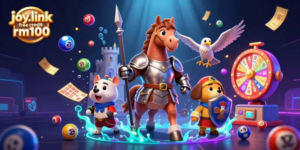 Experience the excitement of joy.link free credit rm100 with vibrant lottery balls and gaming elements.