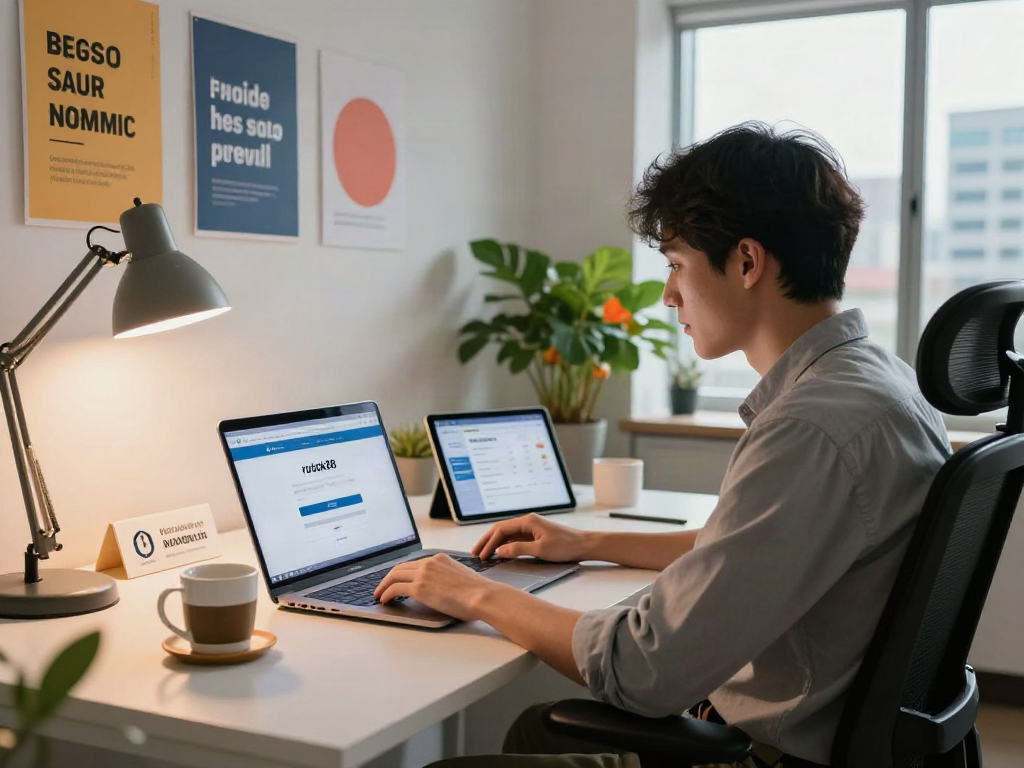 rokok88 login interface displayed on a sleek laptop in a modern office environment, reflecting professionalism and productivity.