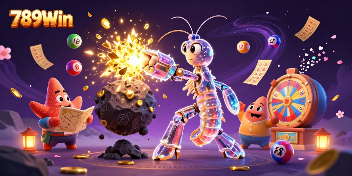 Experience the thrill of 789Win with vibrant lottery elements and dazzling gems in this dynamic illustration.