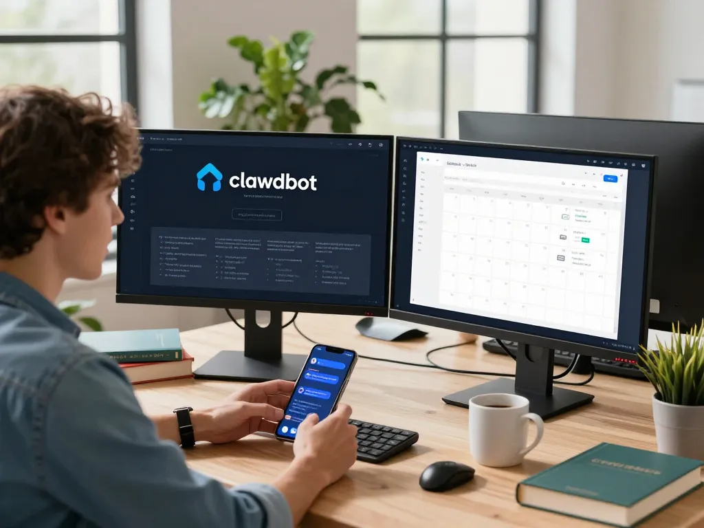 Engaging with Clawdbot AI on desktop and mobile in a modern workspace