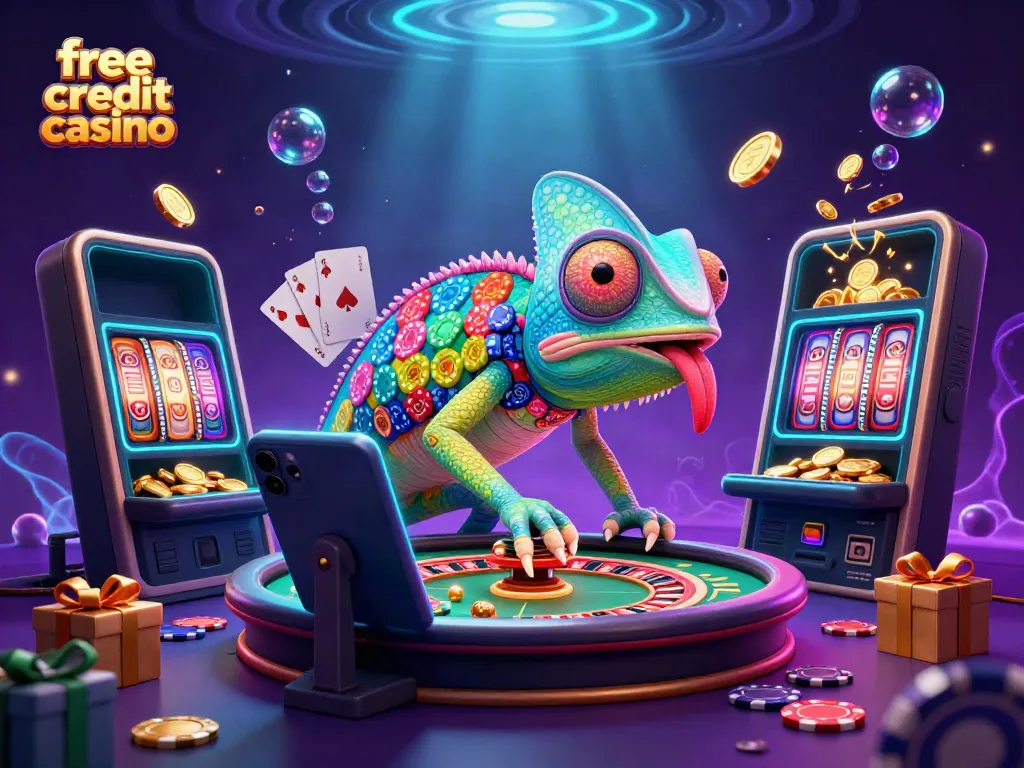 Experience the thrill of free credit casino play with our vibrant illustration showcasing excitement and rewards.