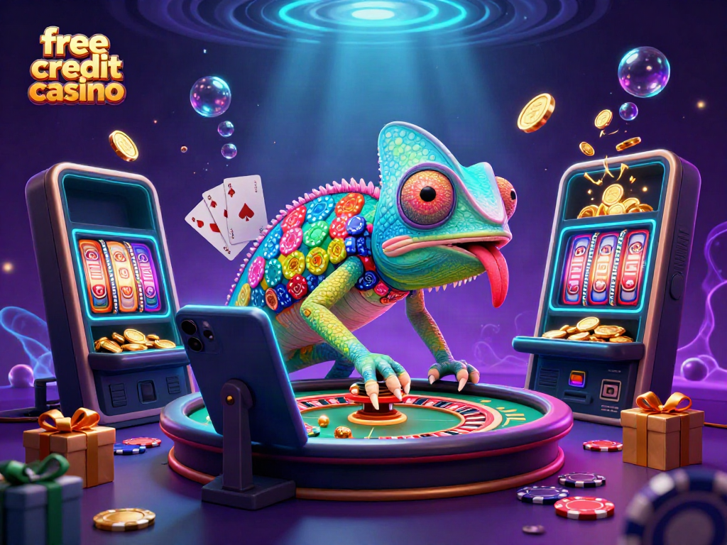 Experience the thrill of free credit casino play with our vibrant illustration showcasing excitement and rewards.
