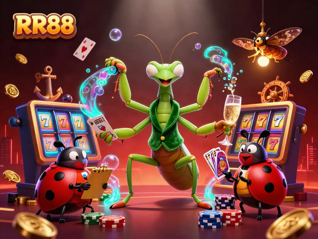 Experience RR88 with the vibrant gaming charm of a mantis card sharp and ladybug pit boss.