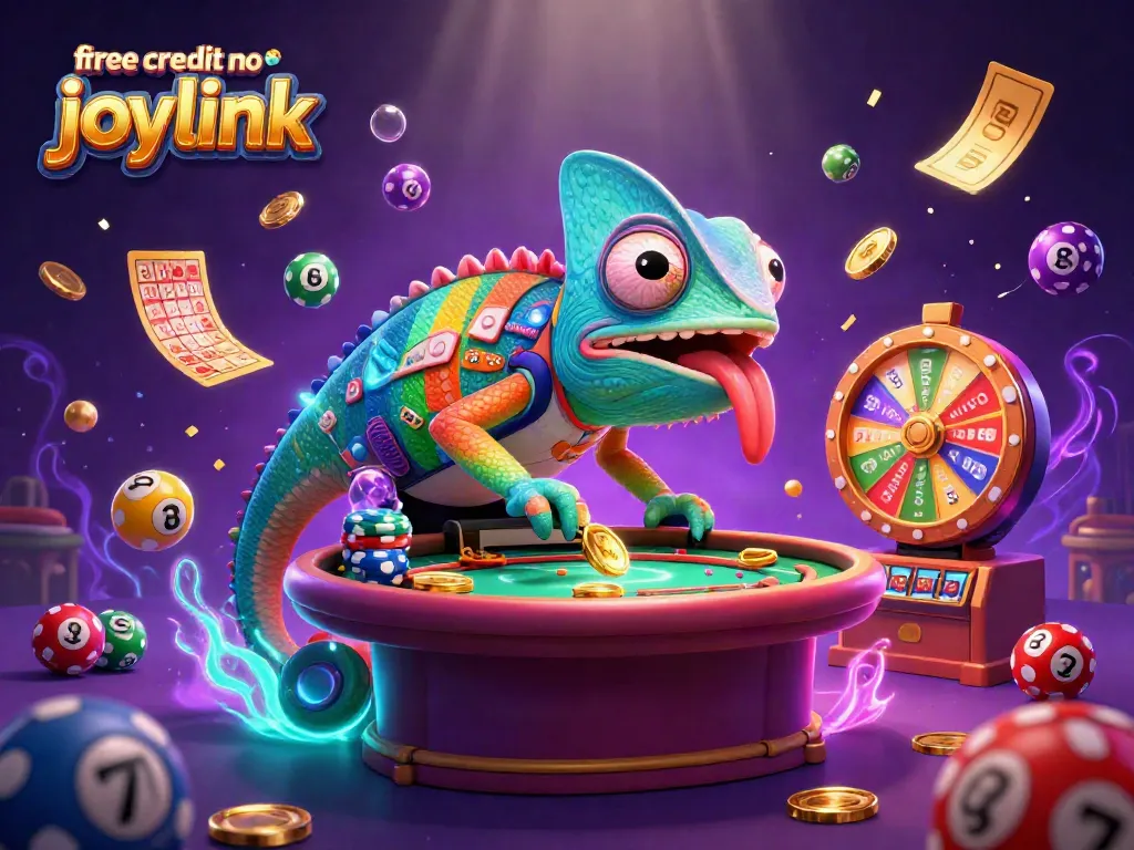 Claim your free credit no deposit joylink and engage with vibrant casino elements in this exciting illustration.