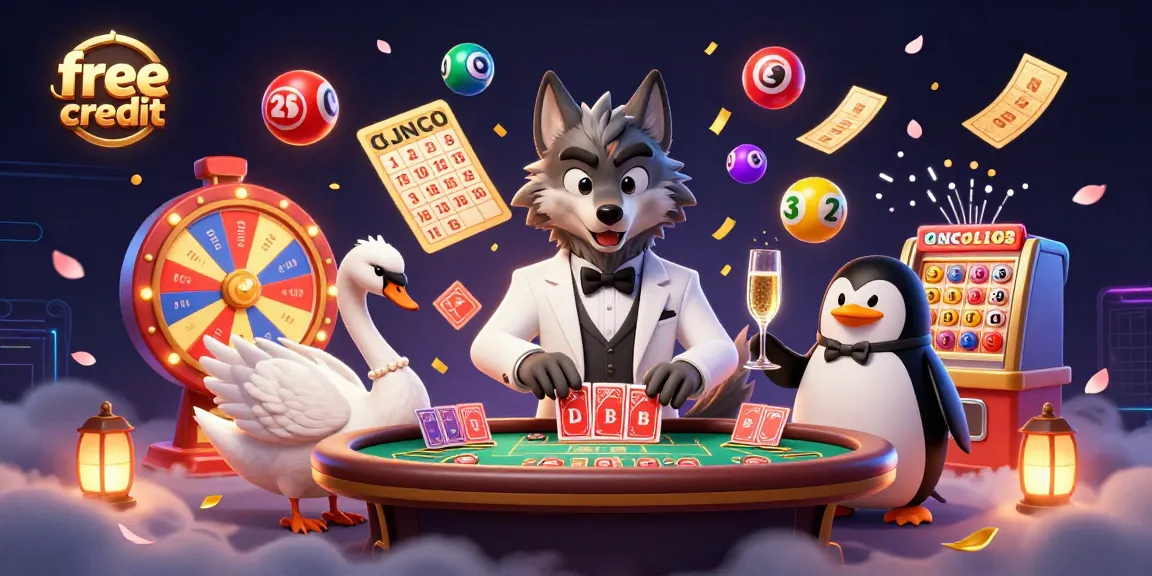 Experience free credit bonuses with vibrant casino characters and exciting gaming elements.