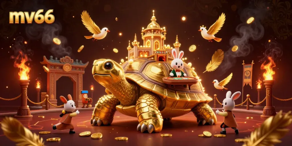 Experience the dynamic energy of mv66 with a golden tortoise casino scene filled with playful elements.