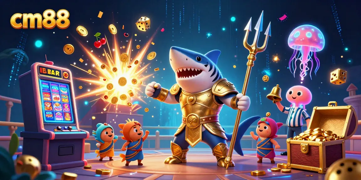 Engage with cm88's thrilling underwater slot machine adventure featuring a gladiator tiger shark.