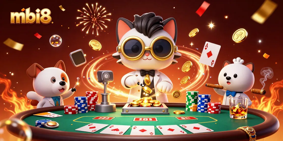 Play exciting casino games at mbi8 with a dynamic scene showcasing poker action and colorful chips.