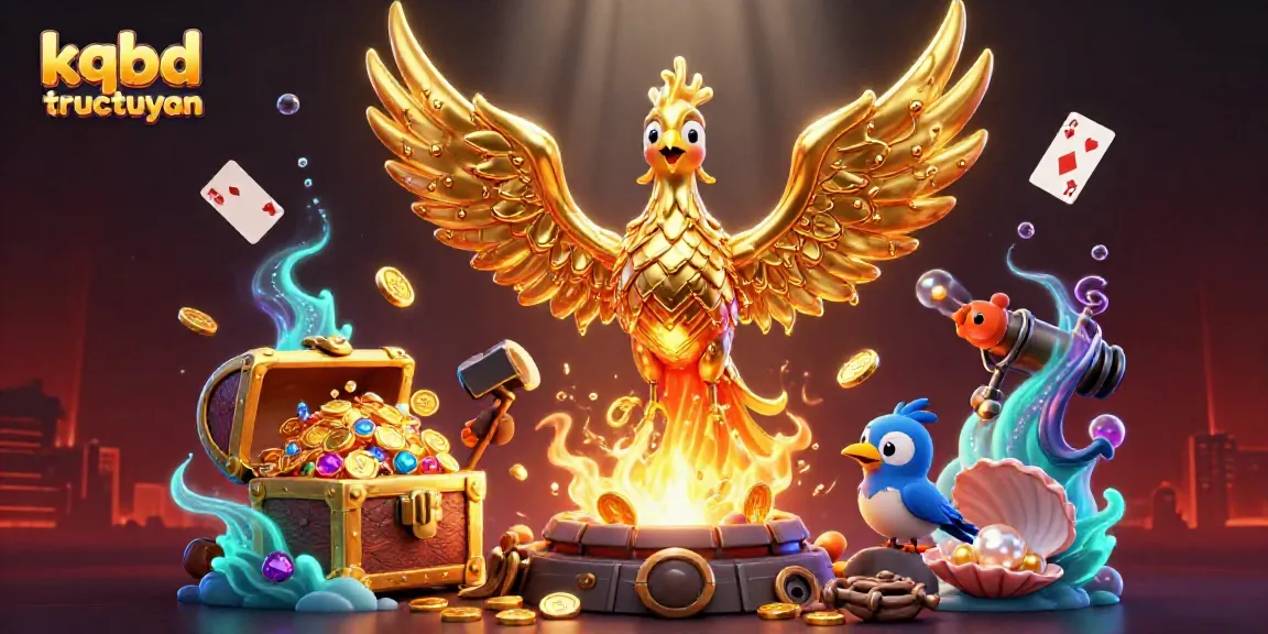 Experience kqbd tructuyen with a 3D golden phoenix among casino treasures and vibrant gaming elements.