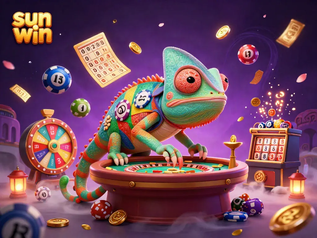 Win exciting jackpots with "sun win" in a lively casino scene featuring vibrant game elements.