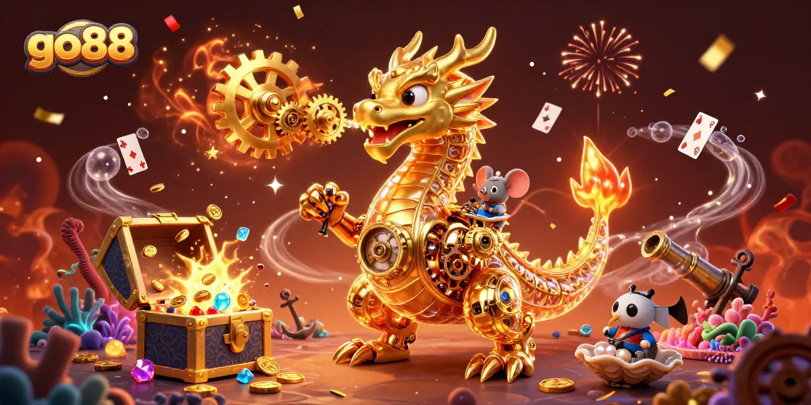 Experience winning strategies at go88, illustrated with a golden dragon amidst dynamic casino game elements.