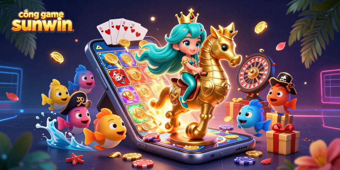 Experience the excitement of cổng game sunwin with a vibrant 3D scene featuring mermaid princess and casino elements.