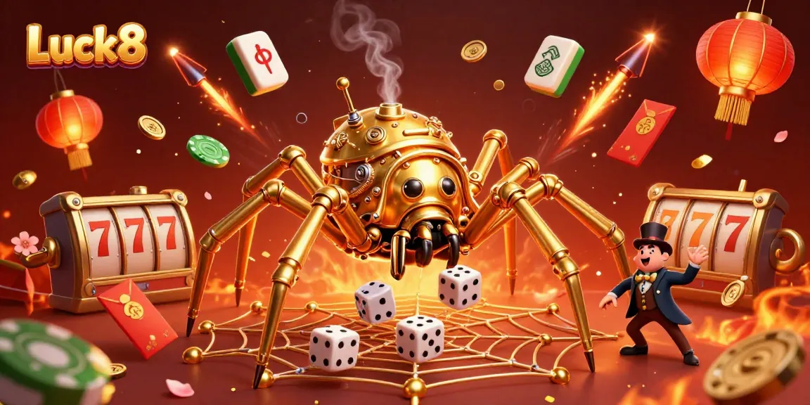 Experience the thrill of Luck8 with captivating games illustrated in a vibrant 3D scene.